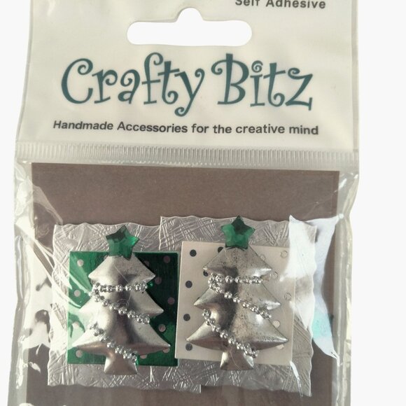 Silver Christmas Tree Stickers Self Adhesive Embellishments Pack Of 6 - Picture 3 of 8